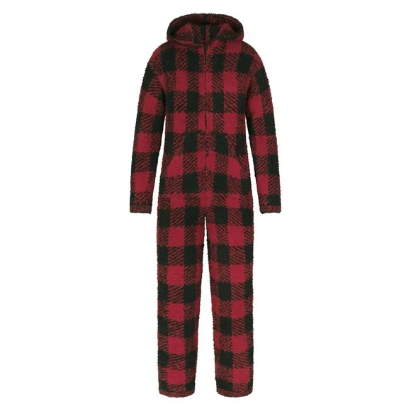 Skims NWT red black brick buffalo check plaid knit onesie - S/M